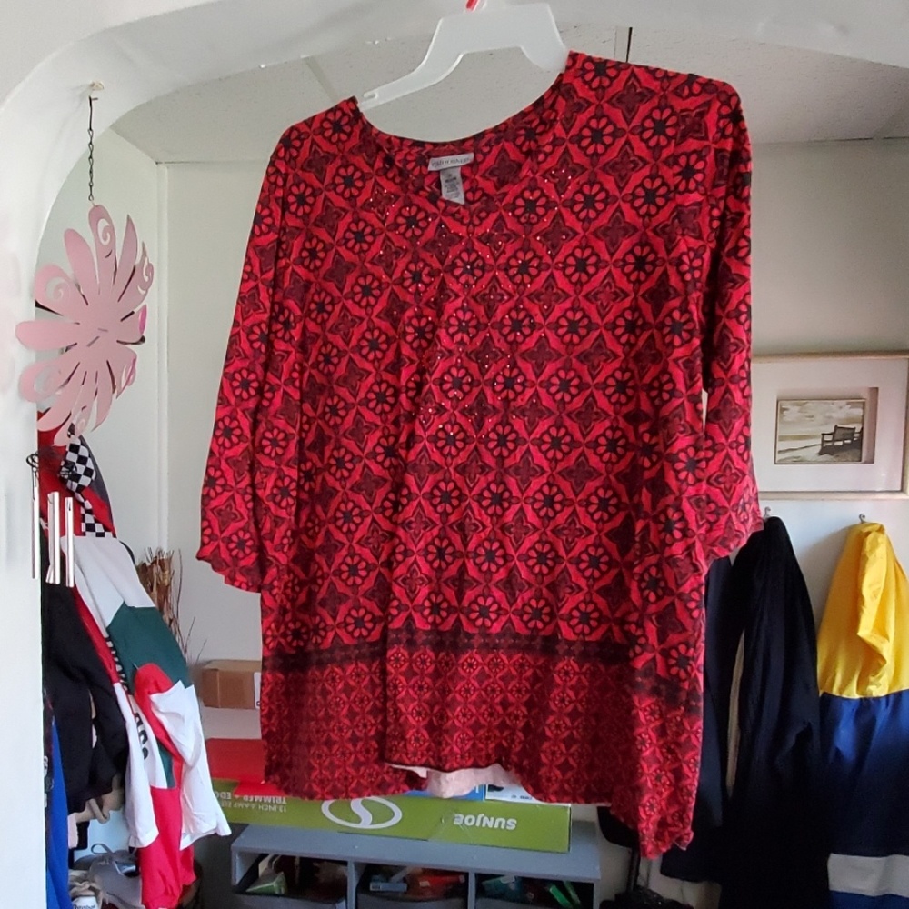 Red and sparkling  blouse